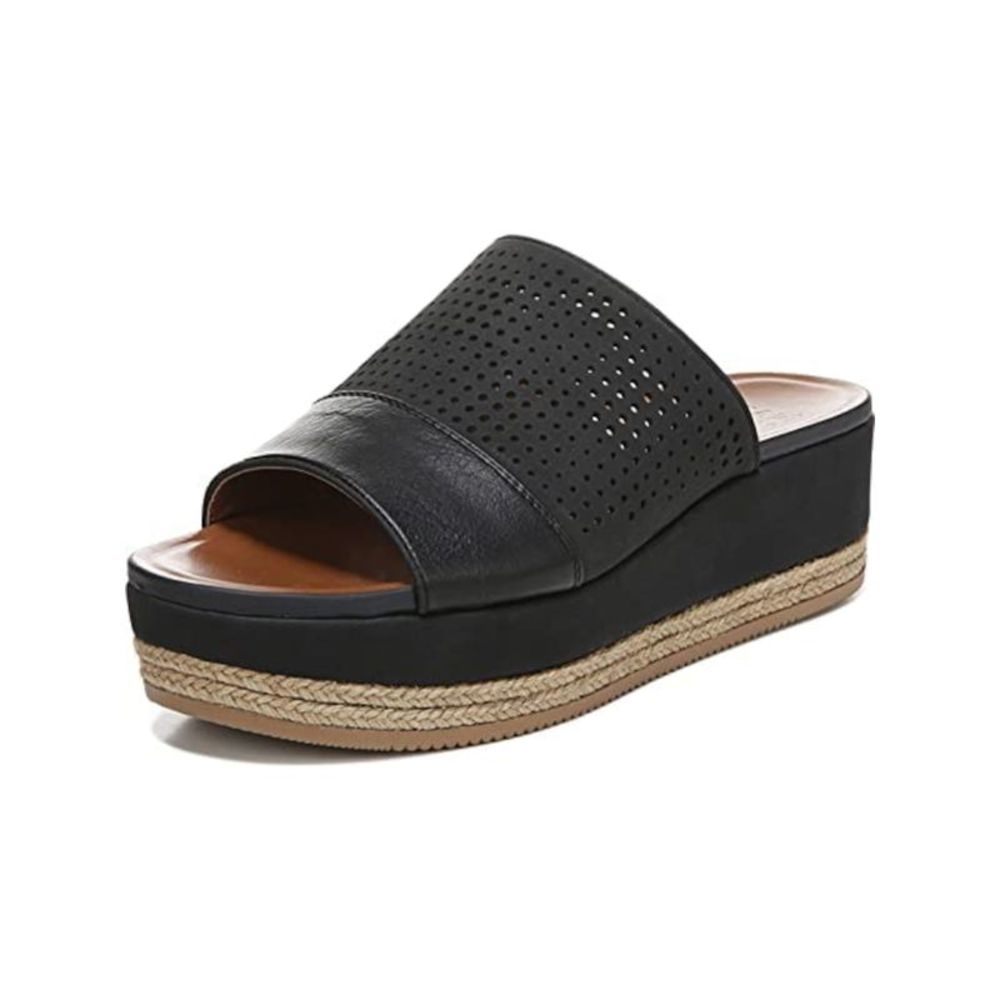 NATURALIZER SHOE Womens Black Jute Nebraska Wedge Slip On Slide Sandals 6.5 M